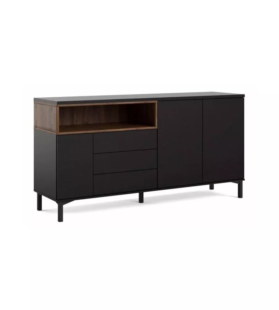 Mobile buffet nero 3 ante e 3 cassetti, 176x90x48 cm